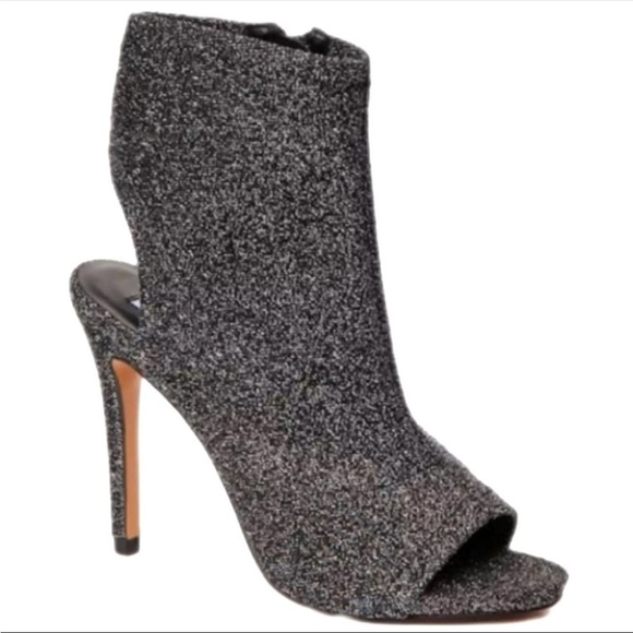 Steve Madden Shoes - Steve Madden Rakel black silver sparkle spike heel open toe sock booties 7.5
NEW